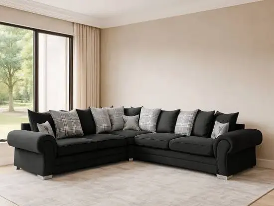 Never Used~ Verona 5 Seater Black Corner Sofa