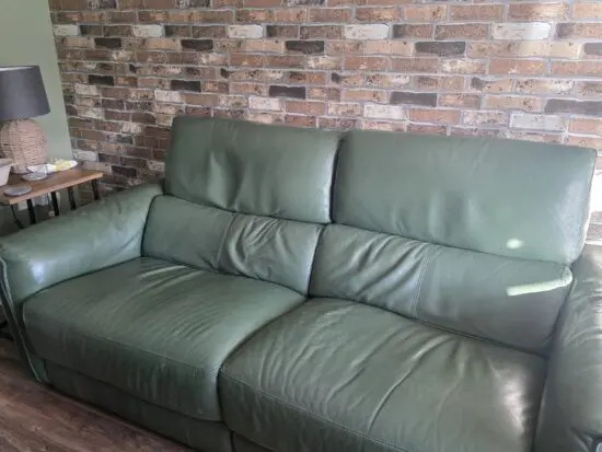 DFS Green leather 3 seater electric recliner