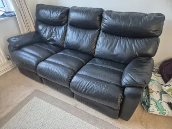 3 seater real leather reclining sofa