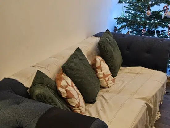 DFS Blue 3 Seater Sofa & Grey Chair