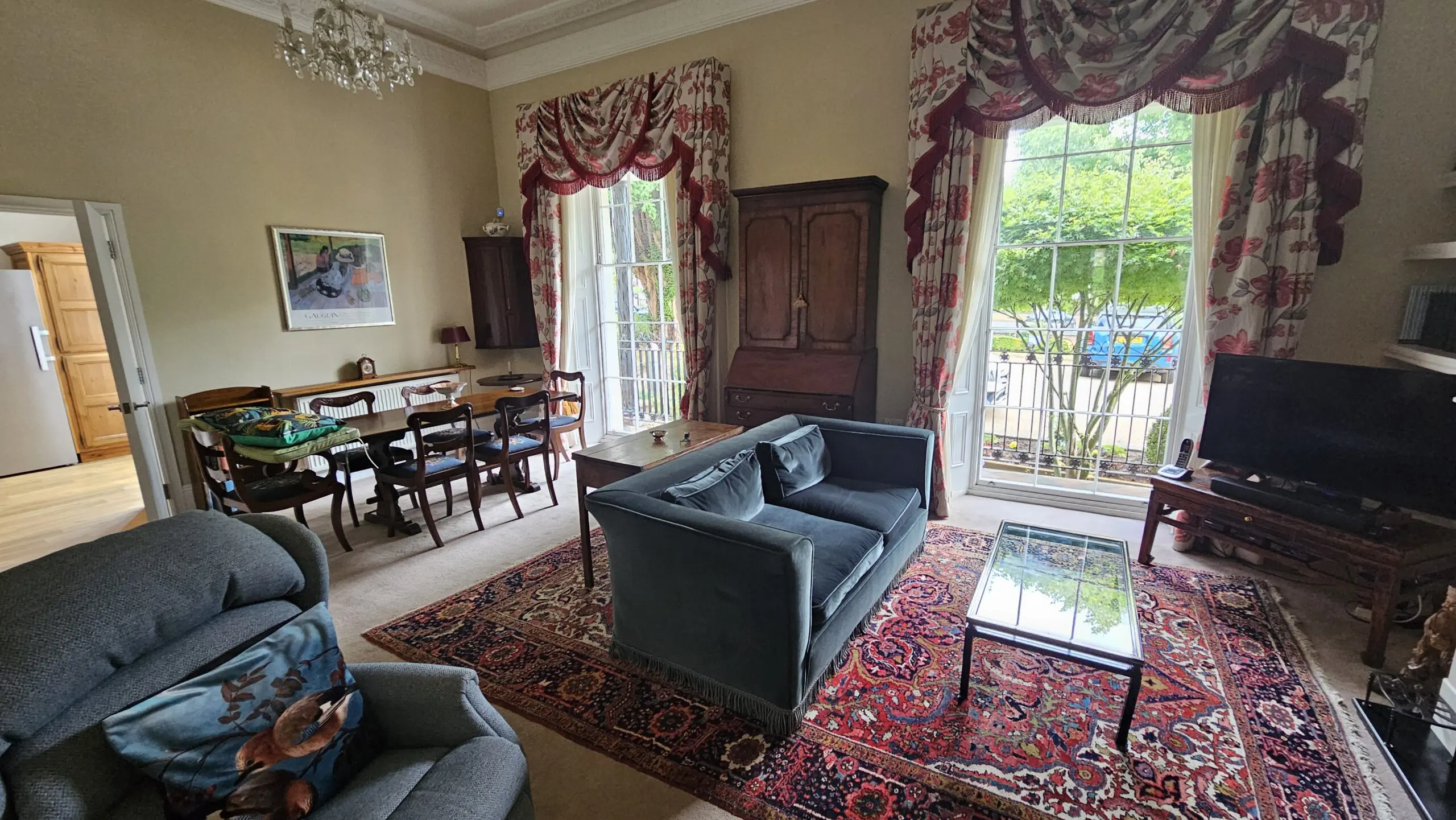 Antique teal draylon 3 seater sofa in good condition. Low-backed.