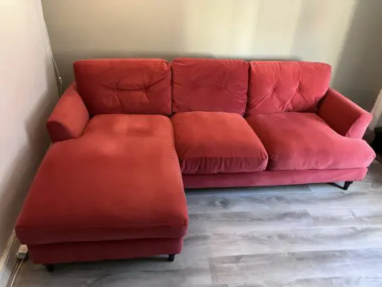 Pre-loved Coral Patterdale Velvet Left Hand Facing Chaise Sofa