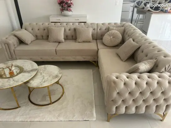 Argos Beige Italian Chesterfield Corner Sofa - Excellent Condition