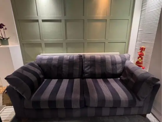 Black striped sofa