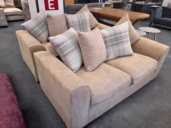 Beige 3 Seater Sofa & 2 Seater Sofa with Matching Footstool