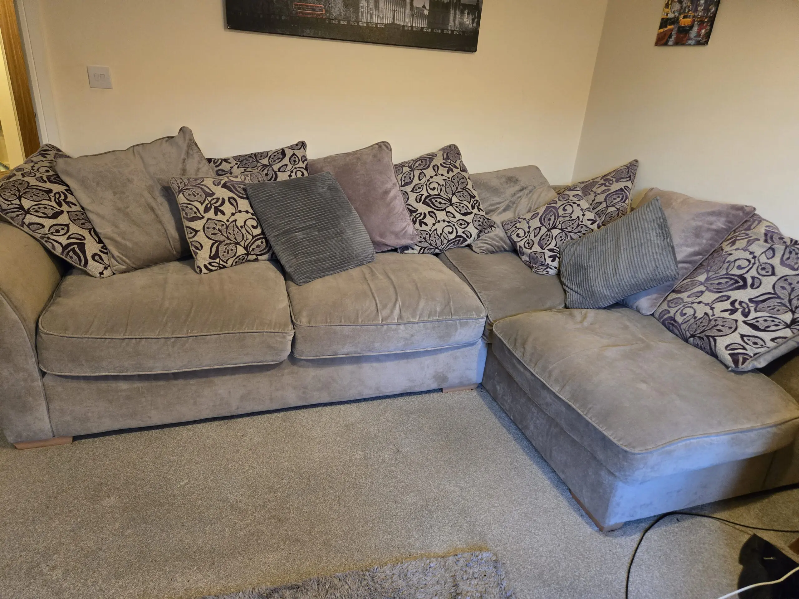 Large Fabric Corner Sofa – Grey (Scatter-Back)