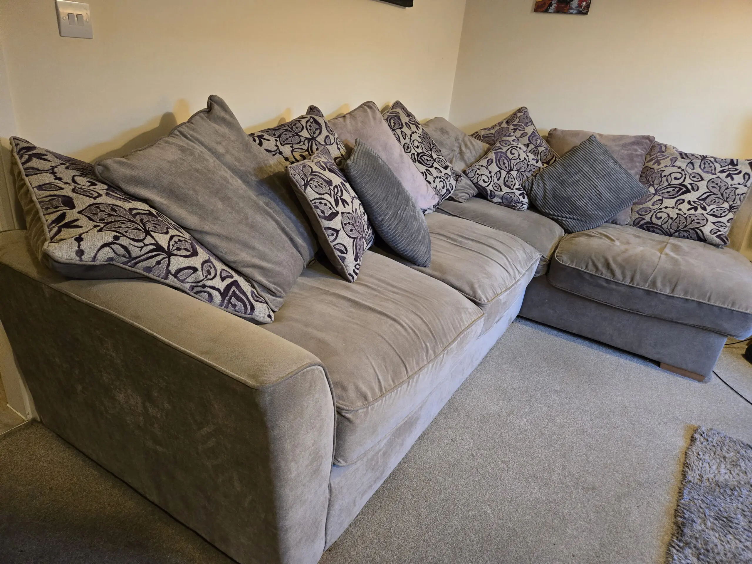 Large Fabric Corner Sofa – Grey (Scatter-Back)