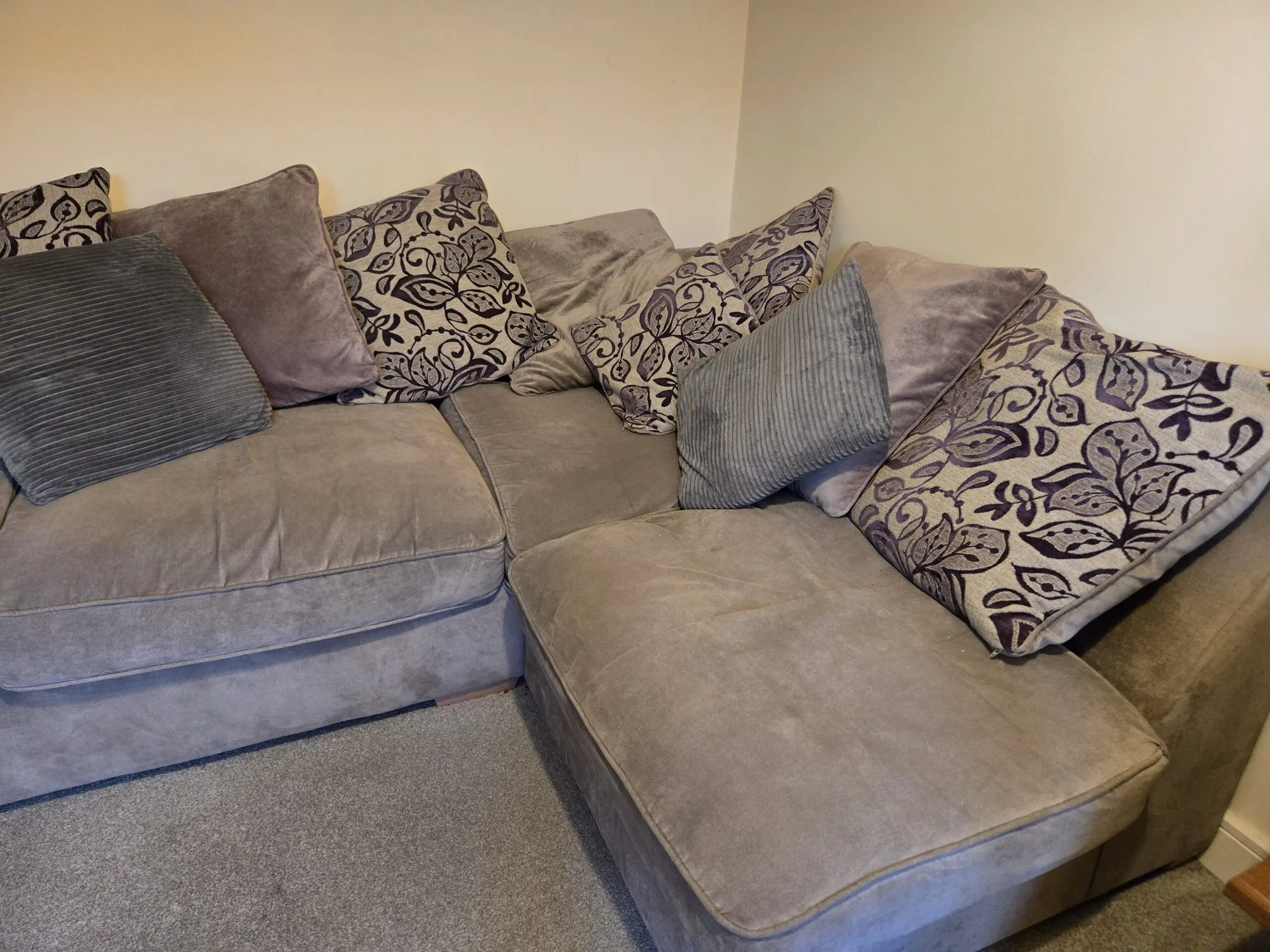 Large Fabric Corner Sofa – Grey (Scatter-Back)