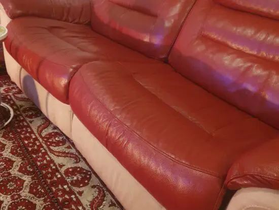 DFS red and beige sofa
