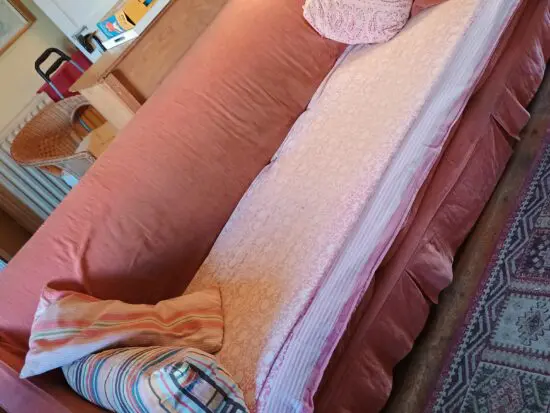 Terracotta upholstered corner sofa in 2 pieces