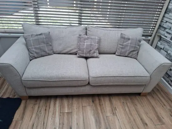 Scs beige 2 seater and chair