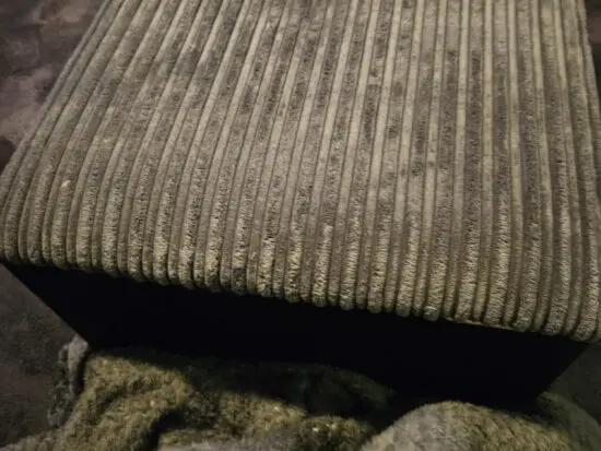 Dfs corner sofa in cord gray with foot stool