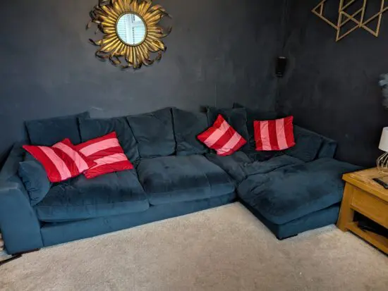 Blue velvet plush corner sofa