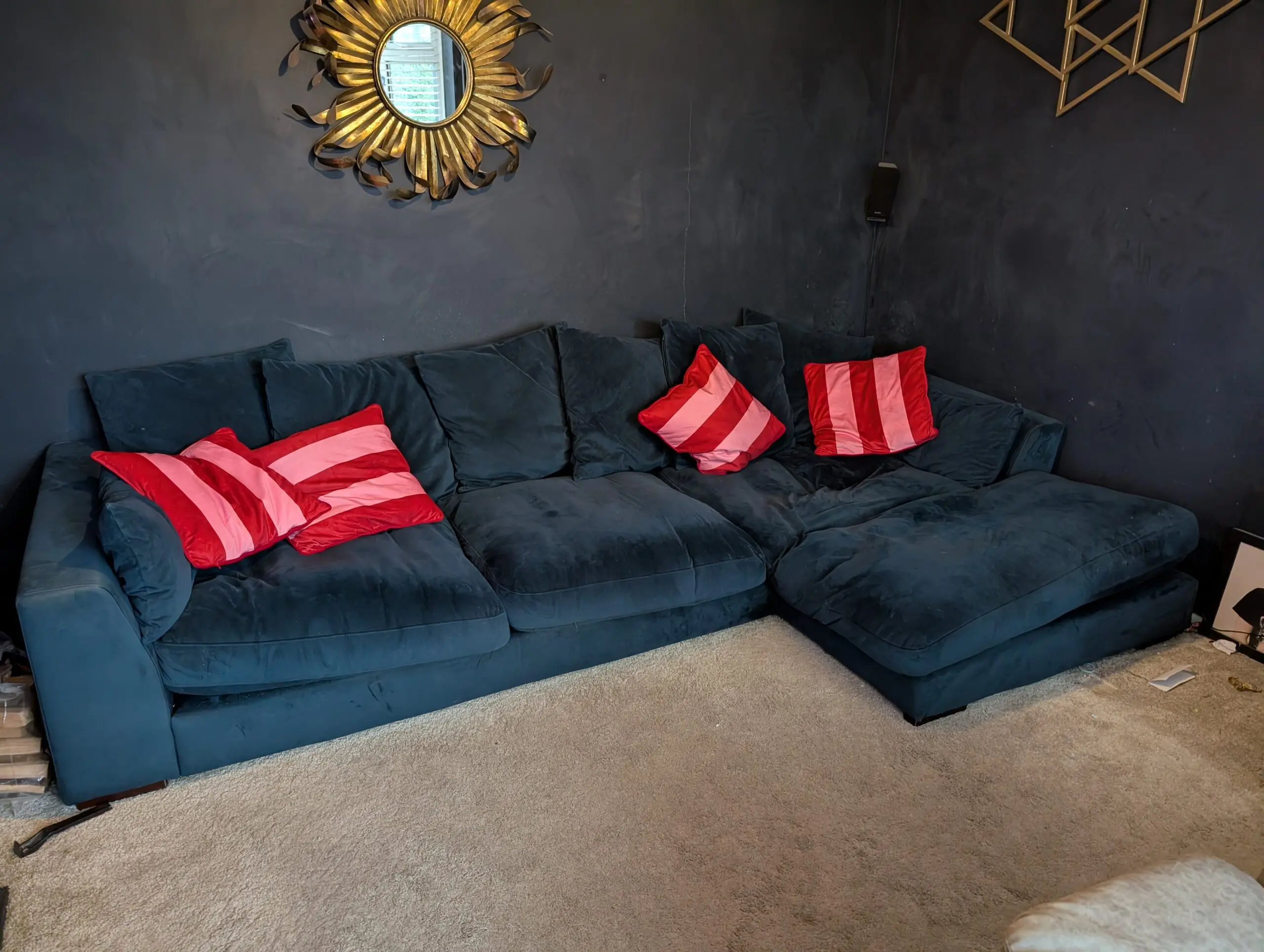 Blue velvet plush corner sofa