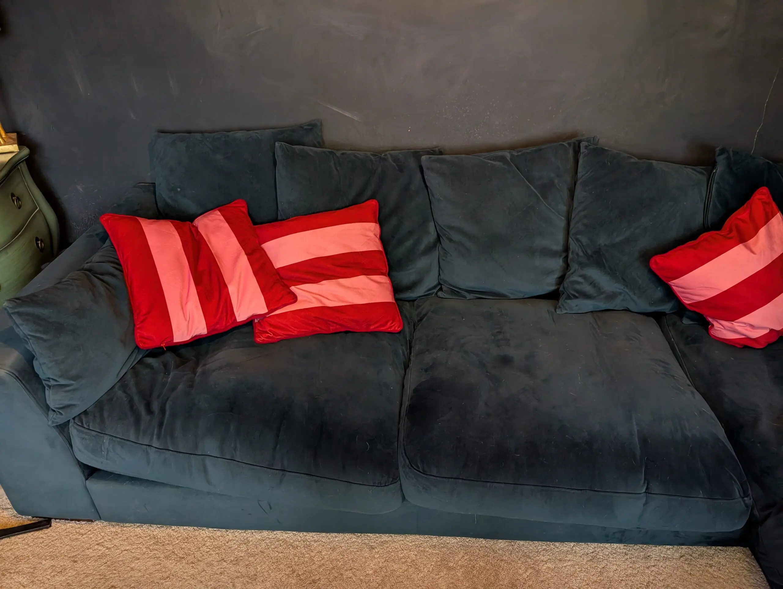 Blue velvet plush corner sofa