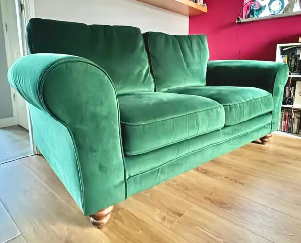 DFS Emerald Green 2, 2 Seater Sofas with matching Poof
