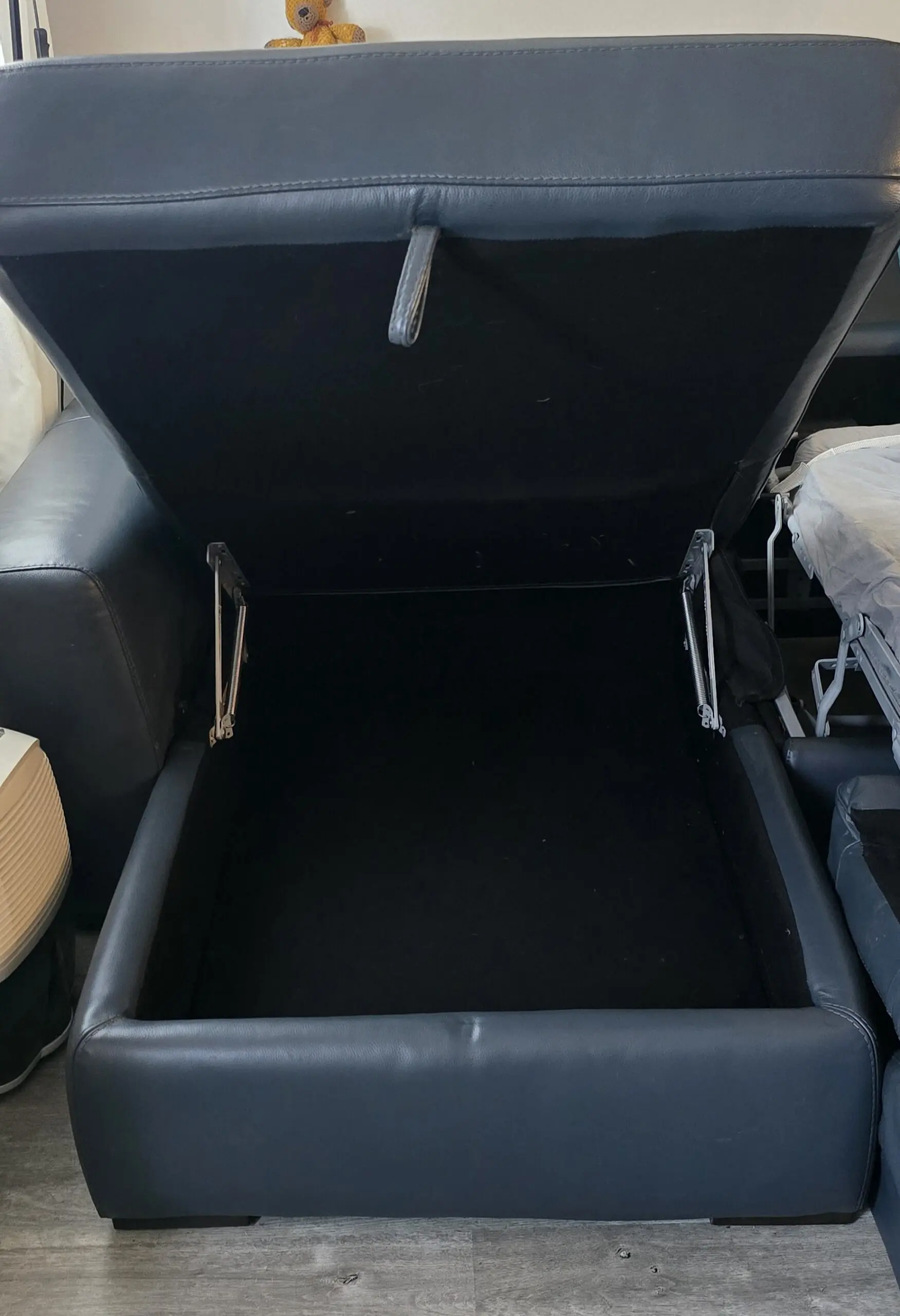 Furniture village Infinity sofa bed with chair stool, ocean blue leather