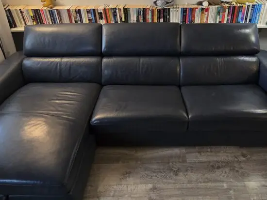 Furniture village Infinity sofa bed with chair stool, ocean blue leather