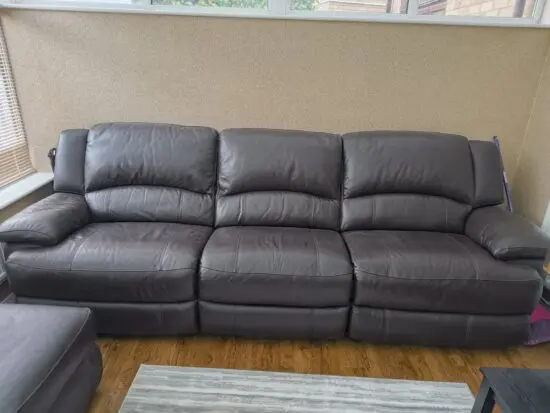 Brown Leather Sofa, electric reclining chair with matching Footstool