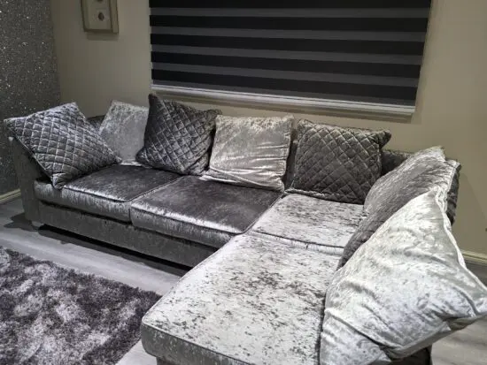 DFS crushed velvet left hand corner sofa