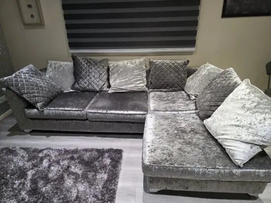 DFS crushed velvet left hand corner sofa