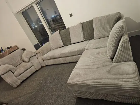 Light grey Chenille sofa with dark grey cushions