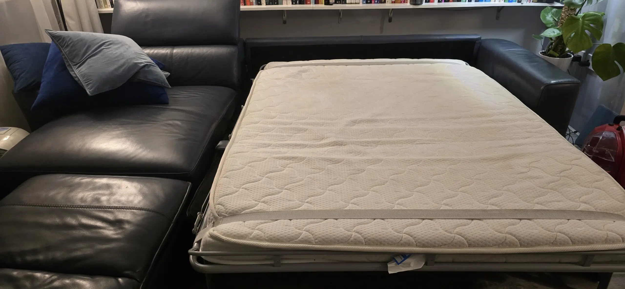 Furniture village Infinity sofa bed with chair stool, ocean blue leather