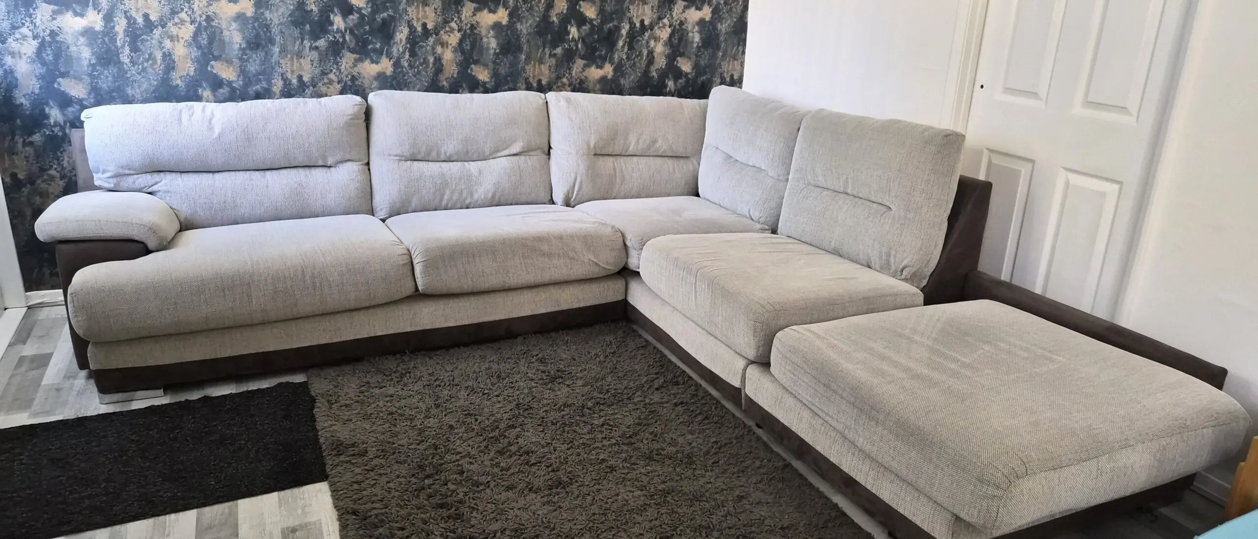 SCS Grey Fabric Corner Sofa with Footstool