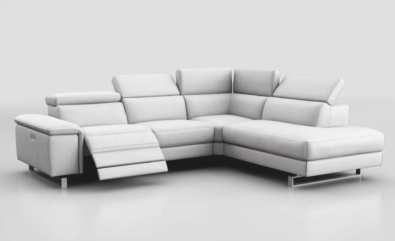 Brand new SCS Leather corner recliner sofa in light grey macadamia 830- trim stainless steel feet. Also footstool.Please see photos for the colour macadamia and the measurements of the sofa. (Open to sensible offers)