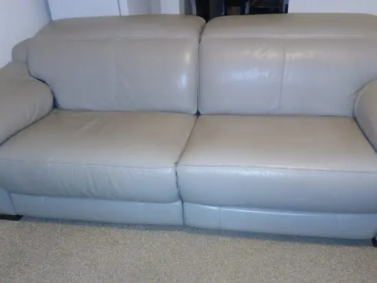 Sofology Laurence 3 seater Leather Double Power Reclining sofa in Stone/Cloud Grey