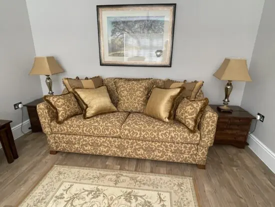 Gascoigne Designs style "James Knole" mustard and gold 3 seater sofa