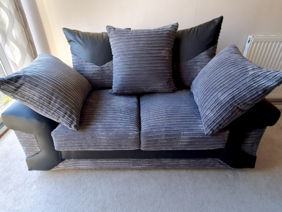 Ex Display 2 Seater Grey Leather Fabric Sofa