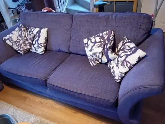 DFS Dark Purple 3/4 seater + Chair + Footstool/Storage