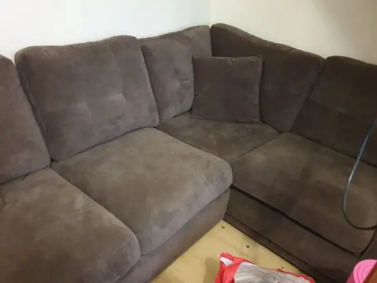 31/2 months old corner settee and cuddle chair with half moon footstool