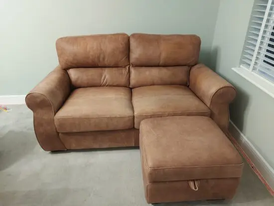 Leather 2 seater sofa and ottoman footstool