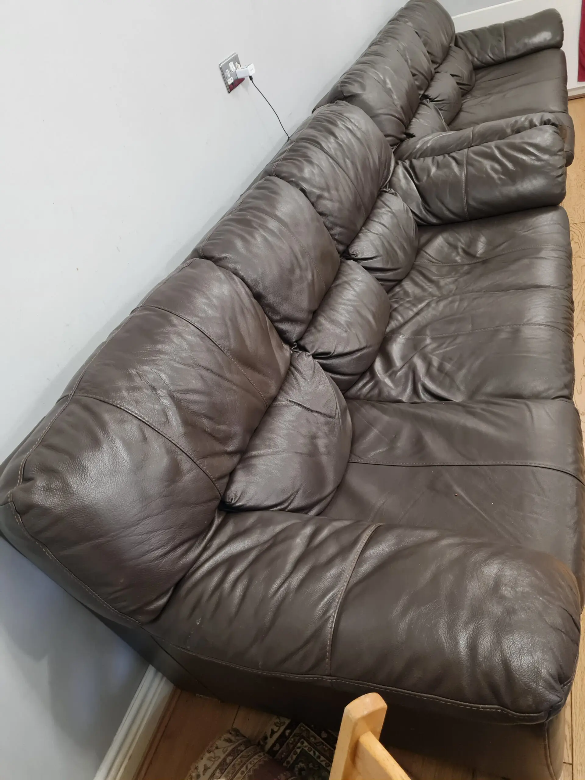2 x Genuine Leather 3 Seater Sofas, each 78 inch wide