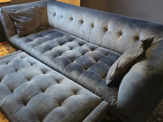 Furniture Village Rene Airforce Blue 3 Seater Sofa with Footstool