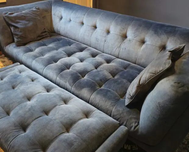 Furniture Village Rene Airforce Blue 3 Seater Sofa with Footstool