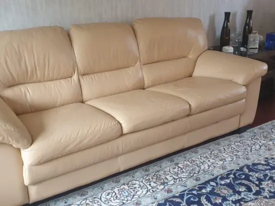 Plump beige leather sofa