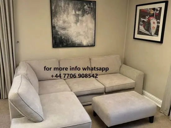 Chelsea Cream Corner Sofa With Matching Footstool For Sale