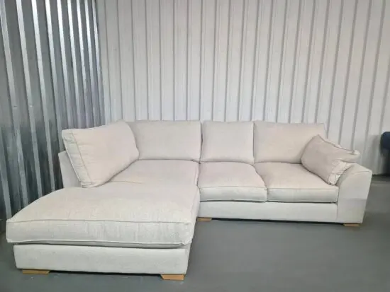 DFS Calix Beige L-Shaped Corner Sofa With Chaise Lounge For Sale