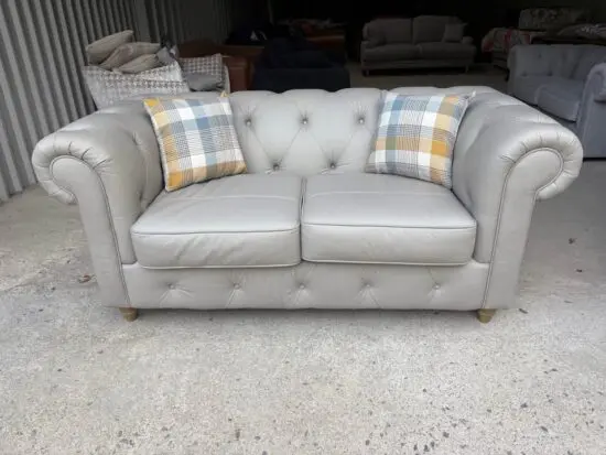 Leather Chesterfield Grey 3 Seater & 2 Seater Sofa Set