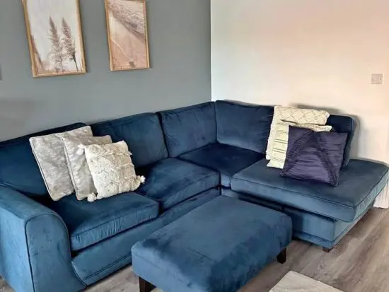 DFS L-Shape Corner Sofa With Matching Footstool Green Colour For Sale