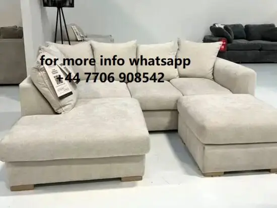 DFS Okra L-Shape Corner Sofa With Matching Footstool For Sale Cream Colour