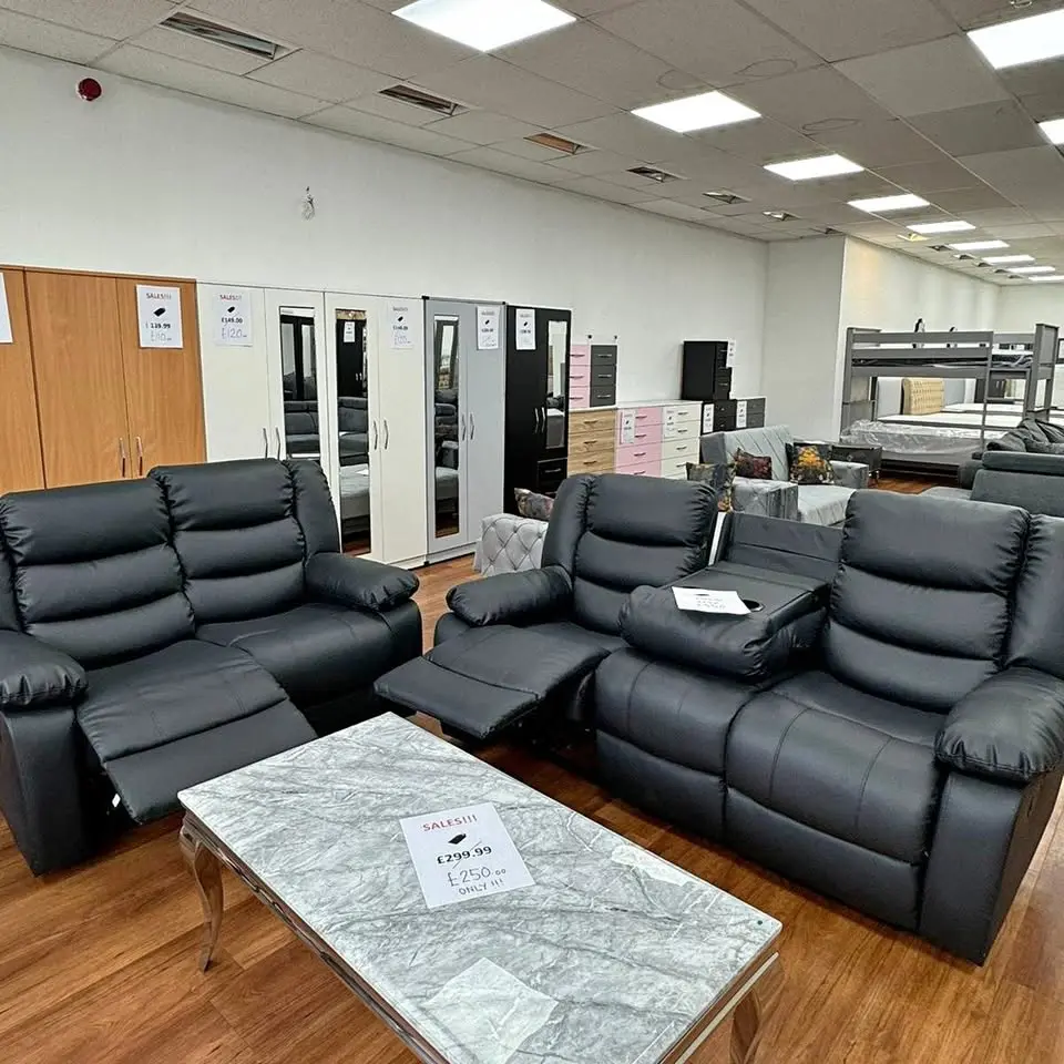 Black 3 Seater & 2 Seater Recliner Sofa