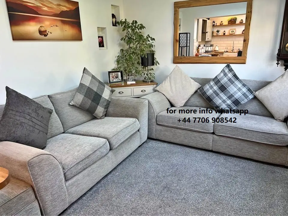 Lovesofa 2x Seater & 3x Seater Sofa with Matching Footstool Grey Colour For Sale