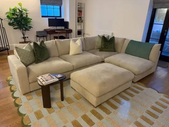 DFS 4x Seater L Shape Corner Sofa With Matching Footstool For Sale