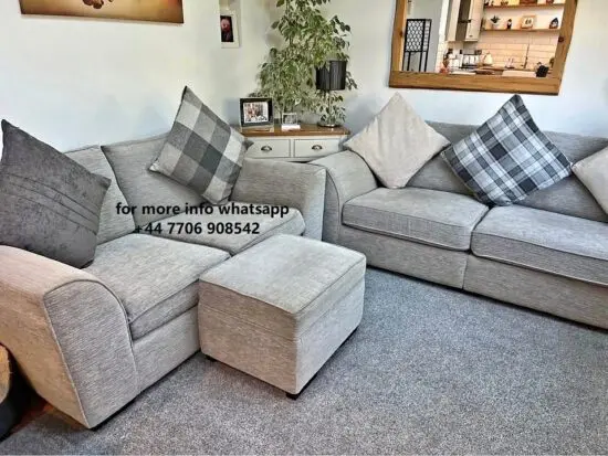 Lovesofa 2x Seater & 3x Seater Sofa with Matching Footstool Grey Colour For Sale