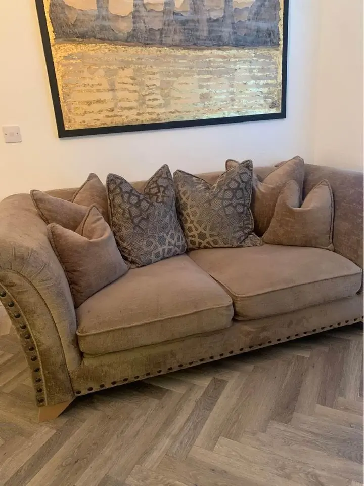 Beige/Brown High Back Harrison 2+3 Seater Sofa