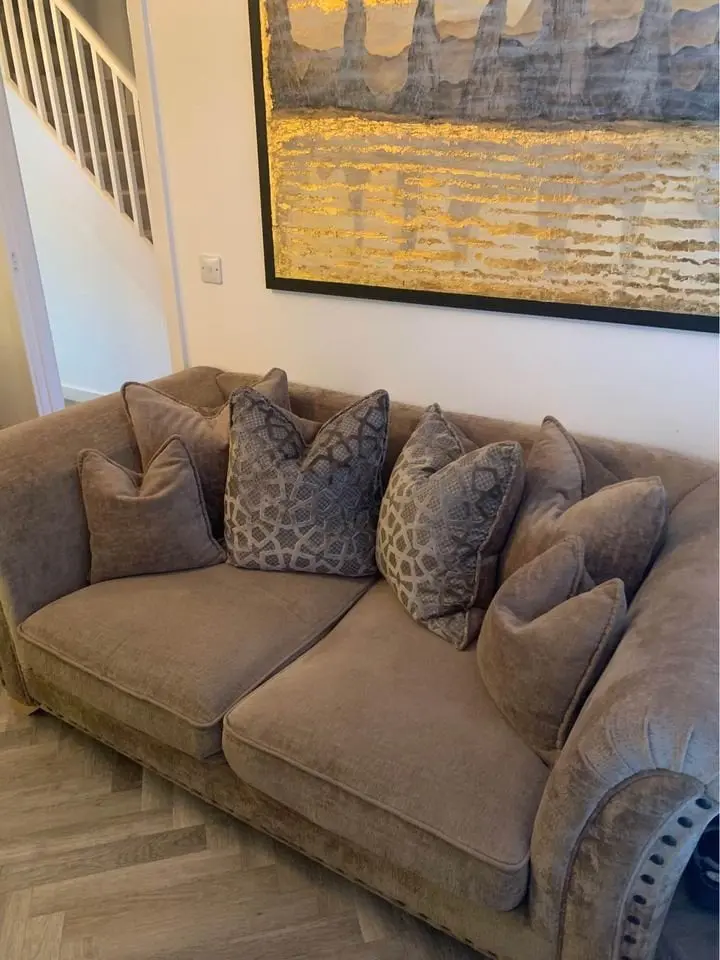 Beige/Brown High Back Harrison 2+3 Seater Sofa